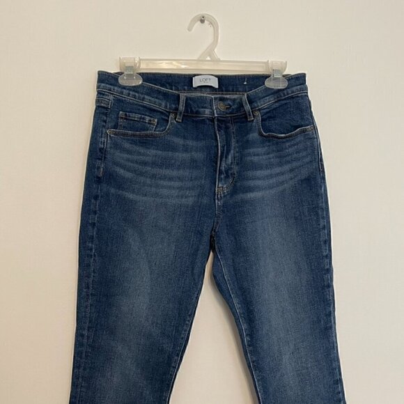 ANN TAYLOR LOFT Outlet Dark Wash Release Hem Fraying Cropped Crop Skinny Jeans 6 - Picture 3 of 13